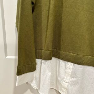 Adrianna Papell Olive Green Sweater with White Collar